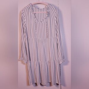 Dip Striped Tiered Dress Size XL Eco Friendly Flowy Green White Cottagecore Boho